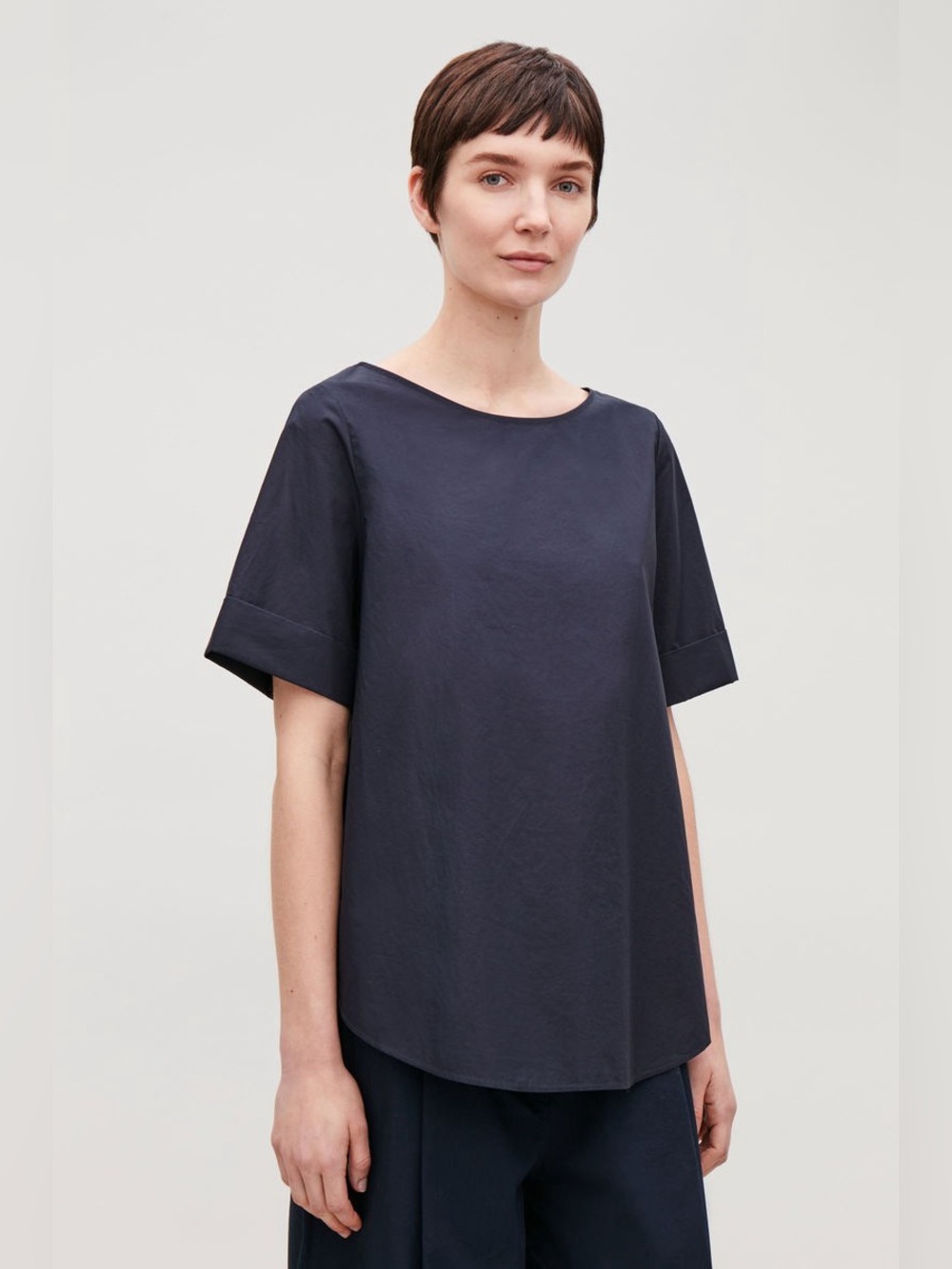 COS Navy Short-Sleeve Boxy Blouse